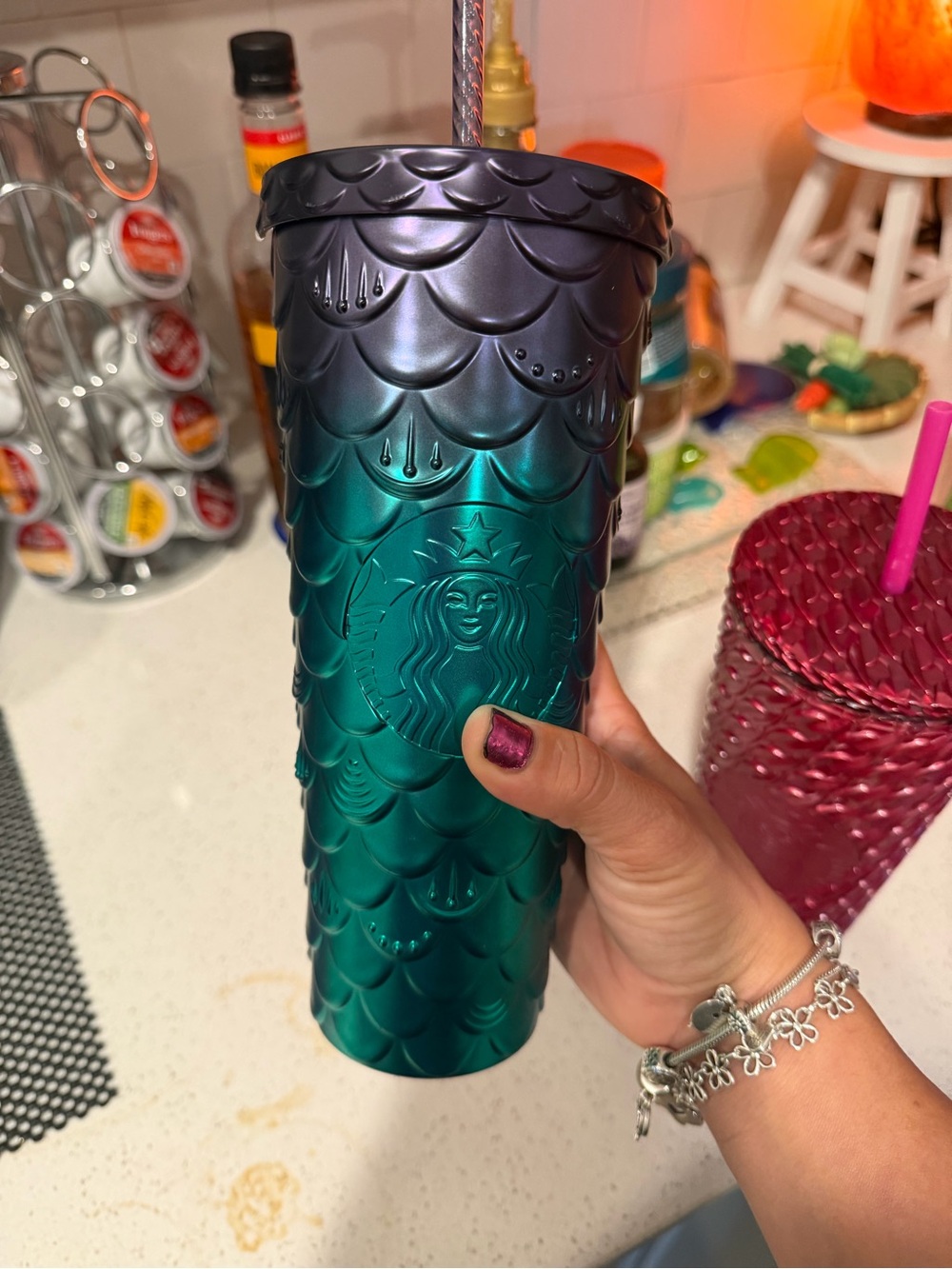 Starbucks Teal Iridescent Mermaid Scale Tumbler with Straw
